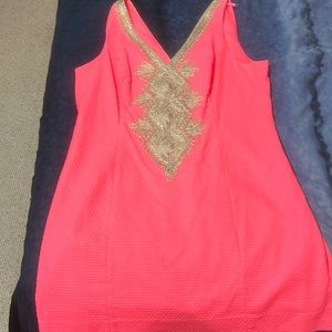 Lilly Pulitzer Junior shift size 14  in bright pink with gold embellishment